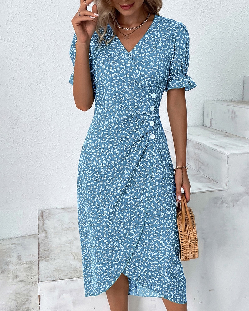 Jeanne™ | Robe Imprimé Floral à Manches Courtes