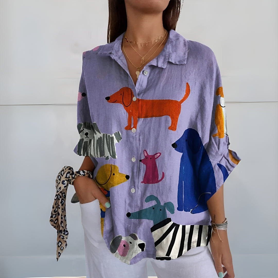 Priscille™ | Blouse avec imprimé artistique de chien