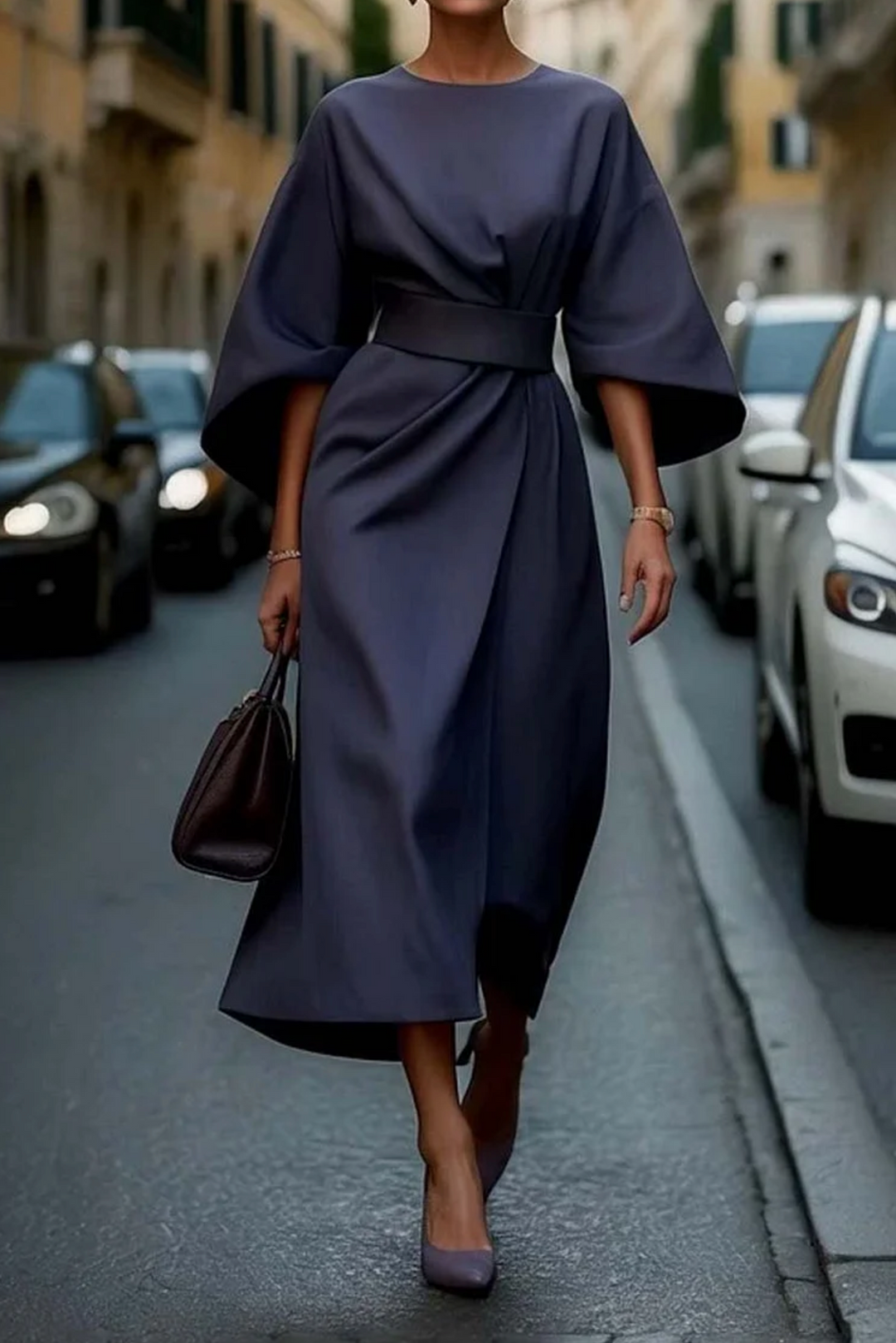 Blanche | Robe avec manches bouffantes et ceinture